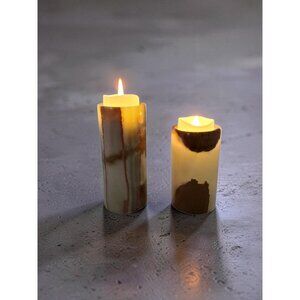 Set Of 2 Vintage Heavy Onyx Votive, Candle Holders